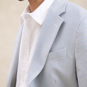 Banana Republic Slim Seersucker Navy and White Striped Suit Jacket